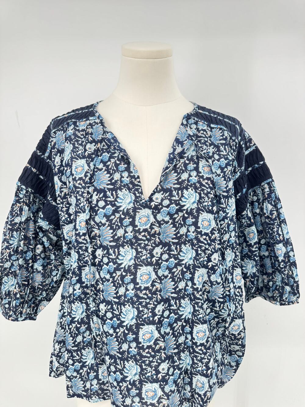 St. Roche Blue Hyperion Floral Top Boho Puff Sleeve Blouse Cottage Core M NWT